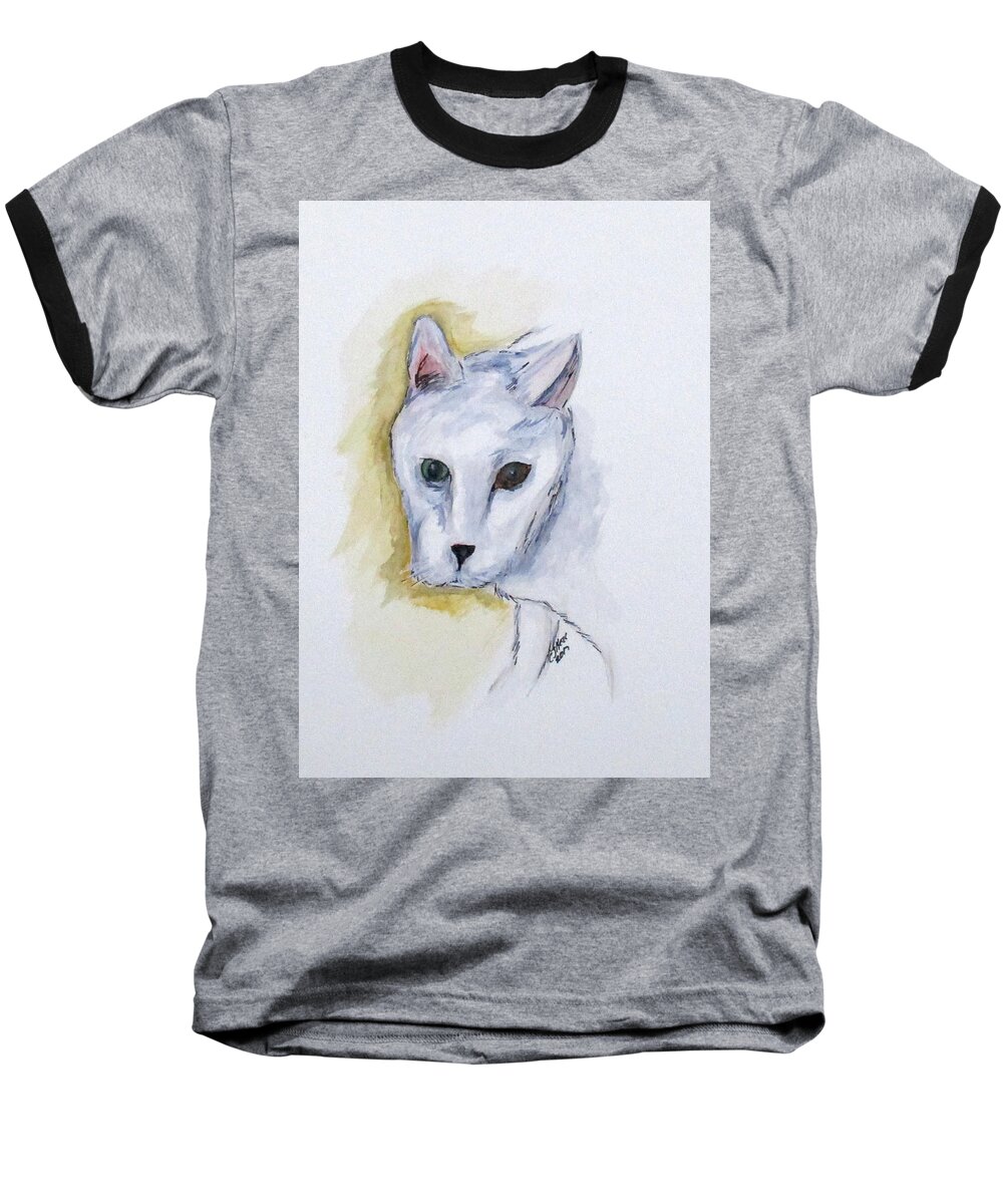 Cat Baseball T-Shirt featuring the painting Jade The Cat by Clyde J Kell