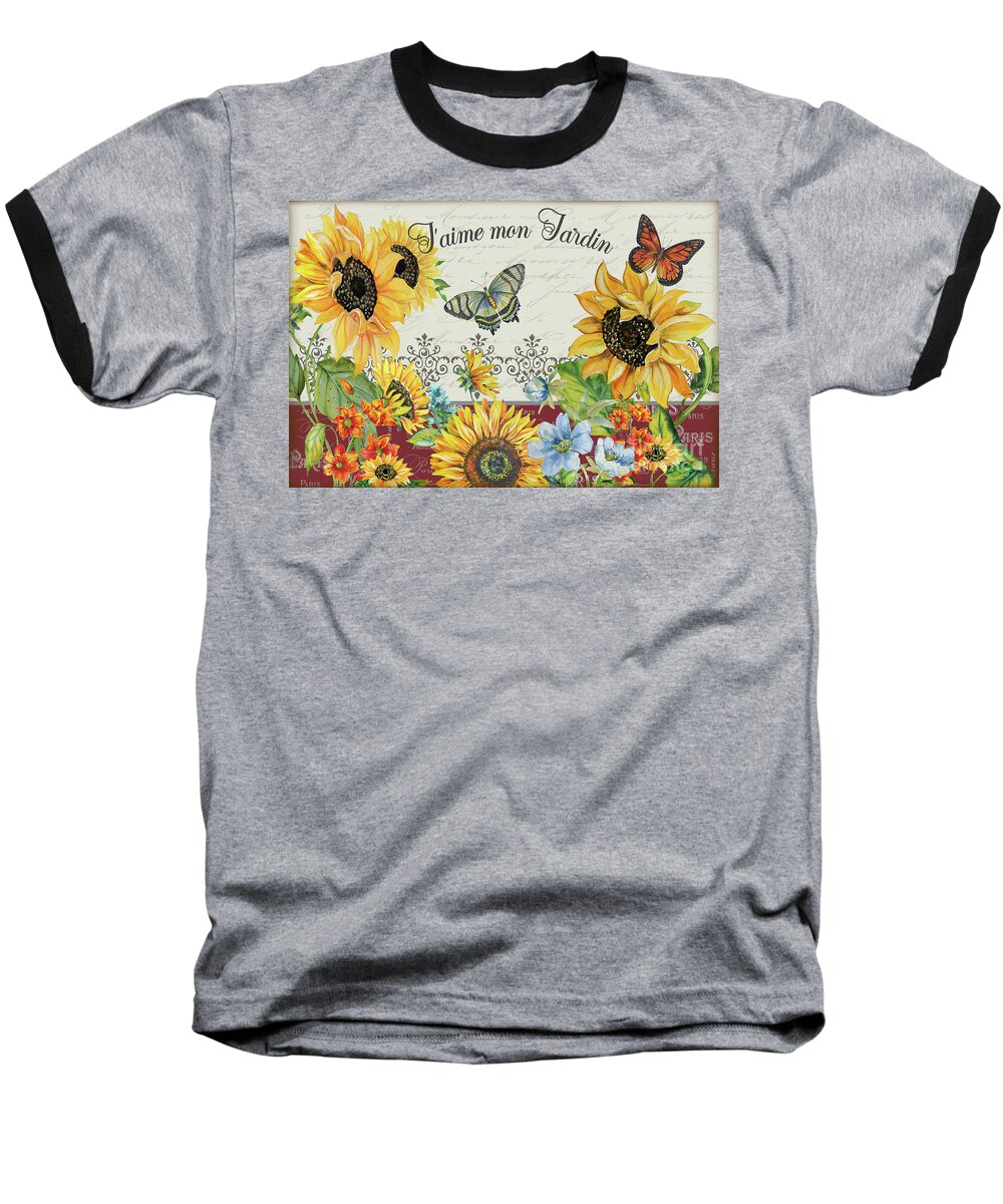 French Baseball T-Shirt featuring the painting Jaime mon Jardin-JP3990 by Jean Plout