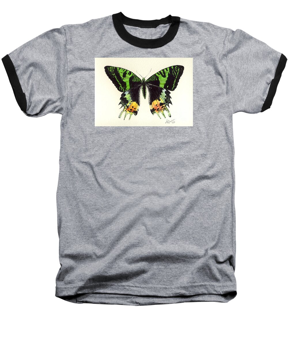 Butterfly Baseball T-Shirt featuring the painting Jamaican Jewel by Lynn Quinn