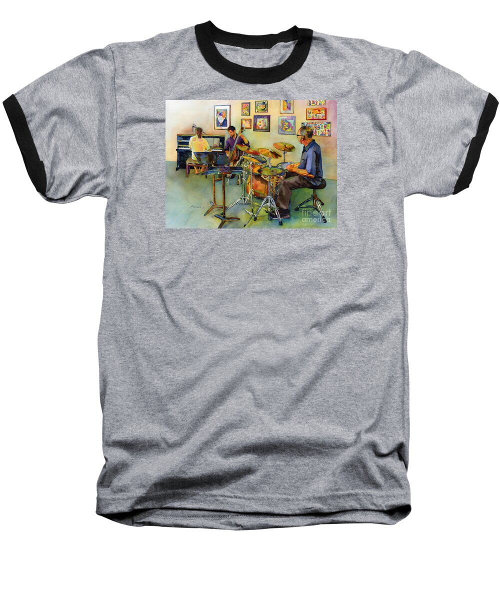 Jazz Baseball T-Shirt featuring the painting Jazz at the Gallery by Hailey E Herrera