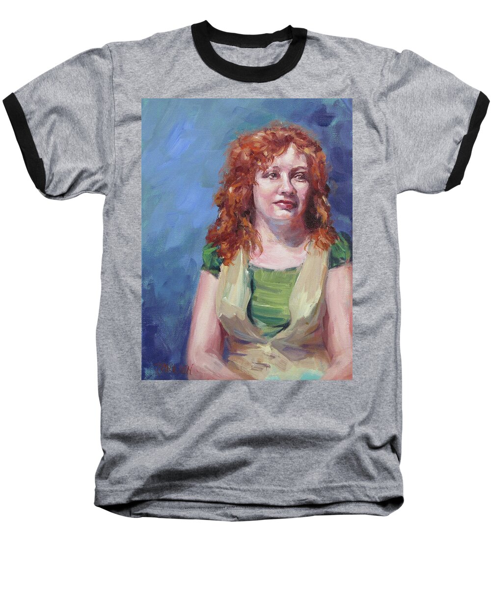 Portrait Baseball T-Shirt featuring the painting Jennifer by Karen Ilari
