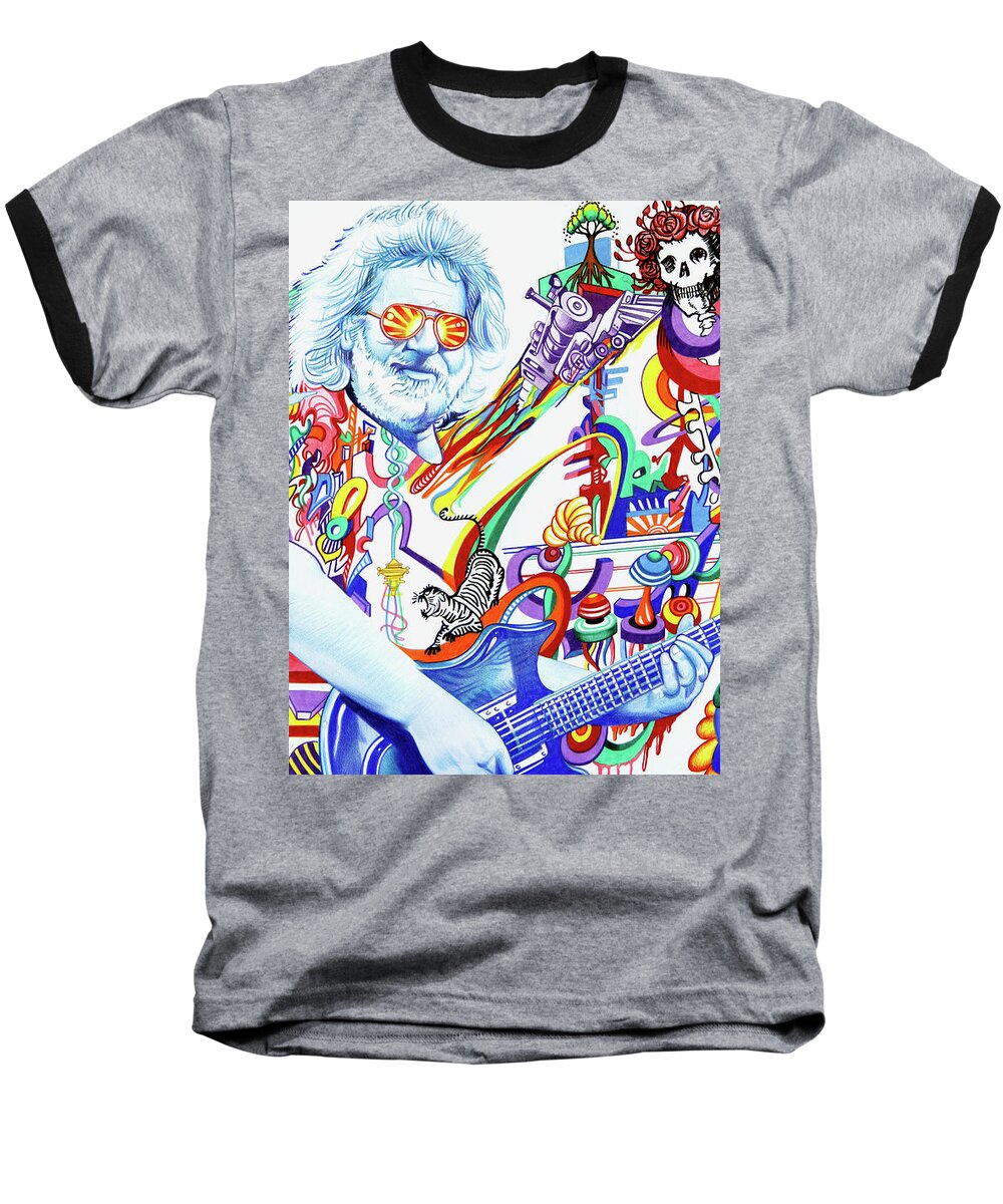 Jerry Garcia Baseball T-Shirt featuring the drawing Jerry Garcia-Captain Trips by Joshua Morton