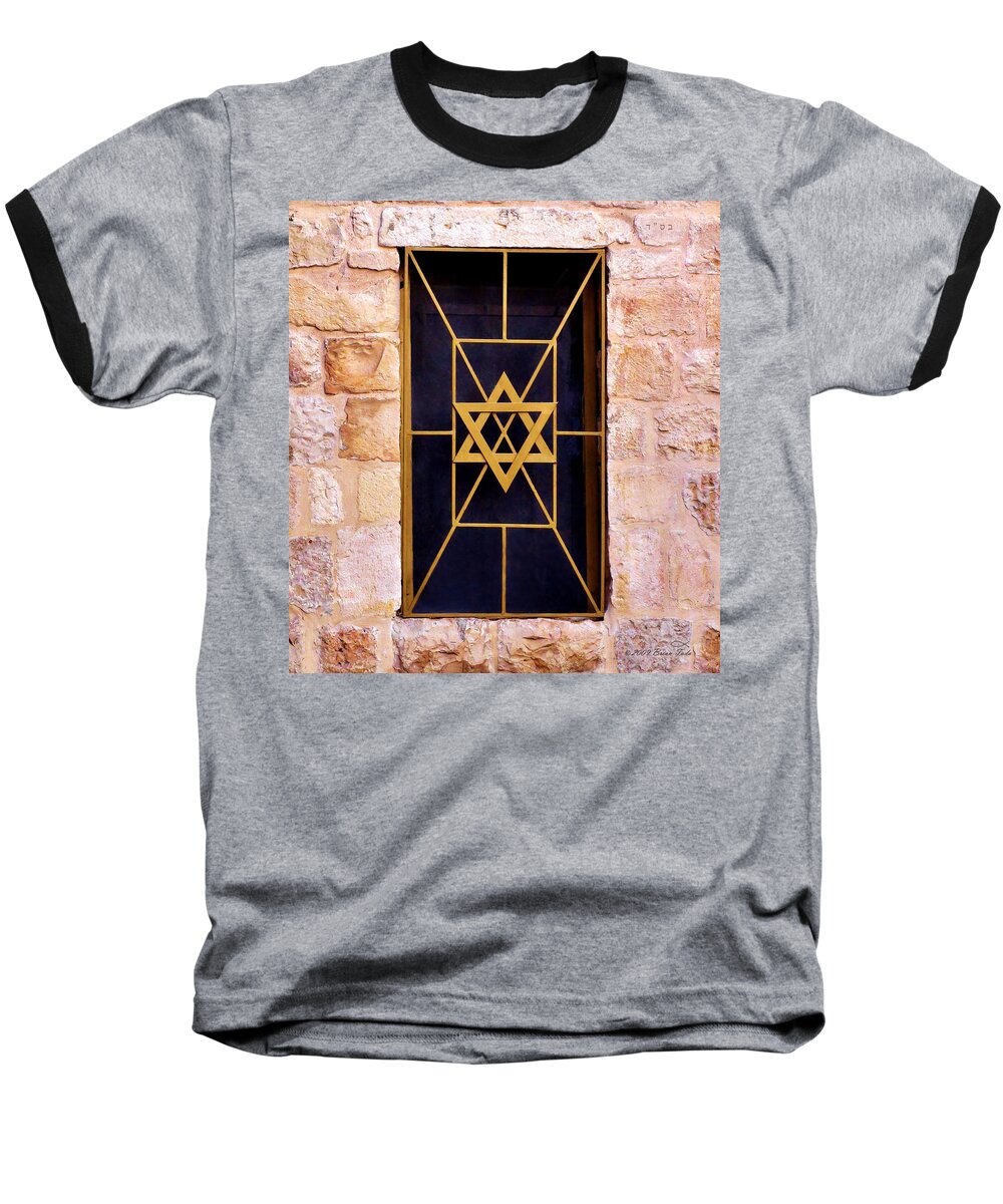 Window Baseball T-Shirt featuring the photograph Jerusalem Window on Mt. Zion Israel by Brian Tada