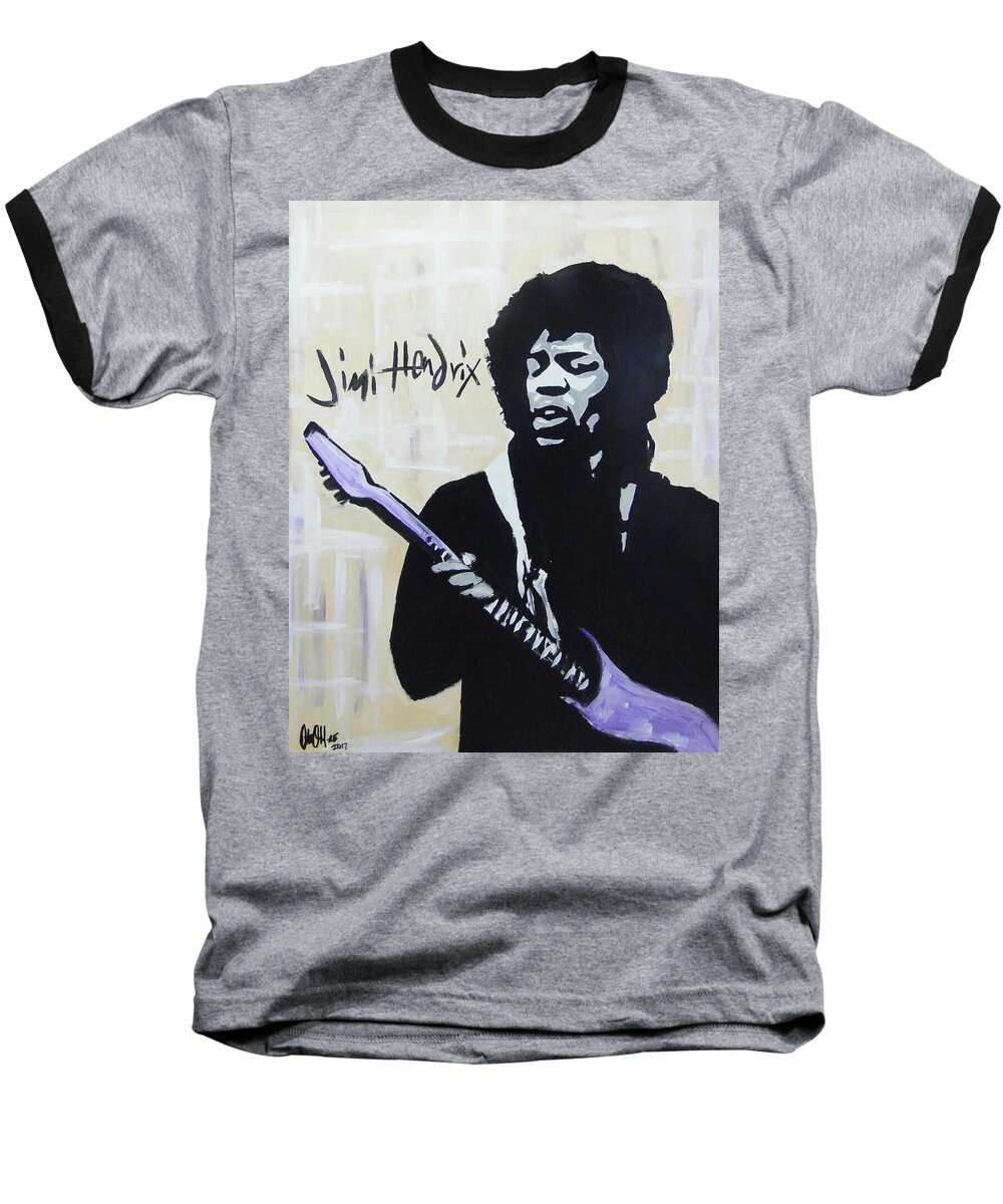 Jimi Hendrix Baseball T-Shirt featuring the painting Jimi Gretness by Antonio Moore