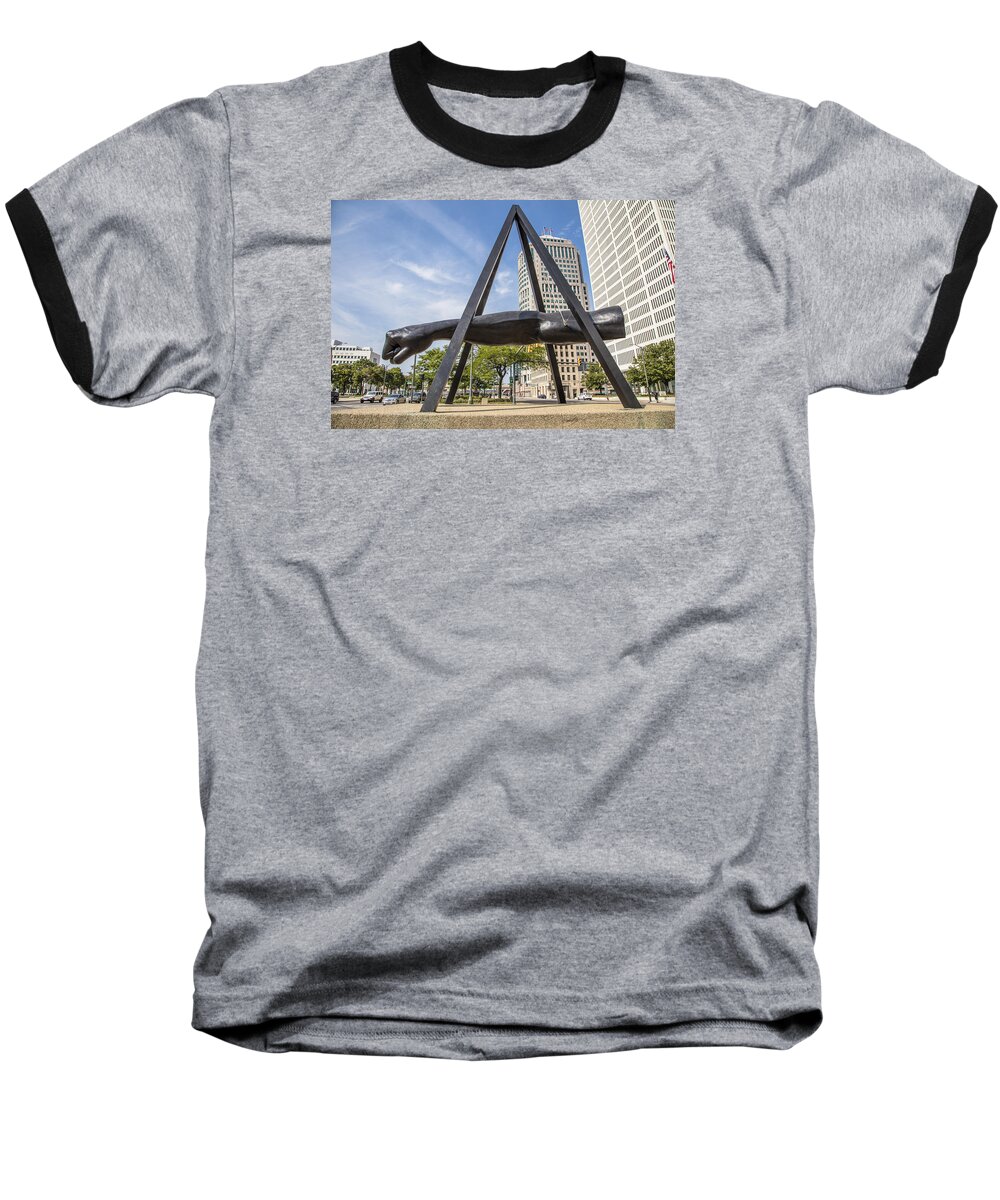  Detroit Baseball T-Shirt featuring the photograph Joe Louis Fist in Detroit in Color by John McGraw
