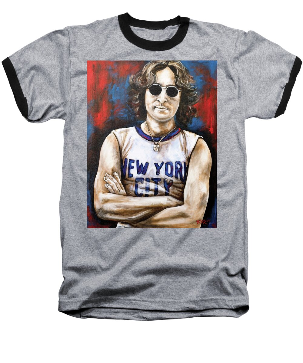 John Lennon Baseball T-Shirt featuring the painting John Lennon by Katia Von Kral