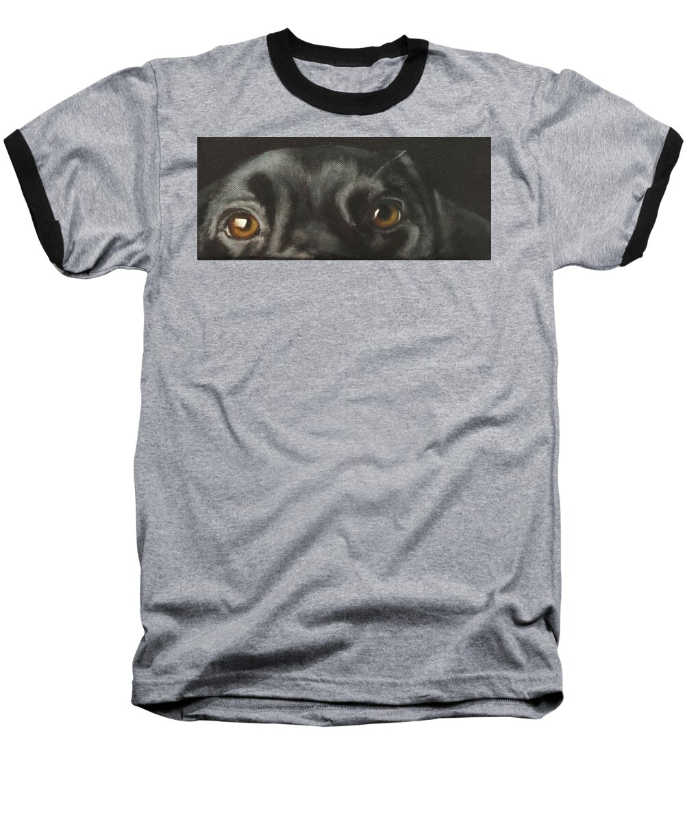 Black Labrador Baseball T-Shirt featuring the painting Johnny by Carol Russell
