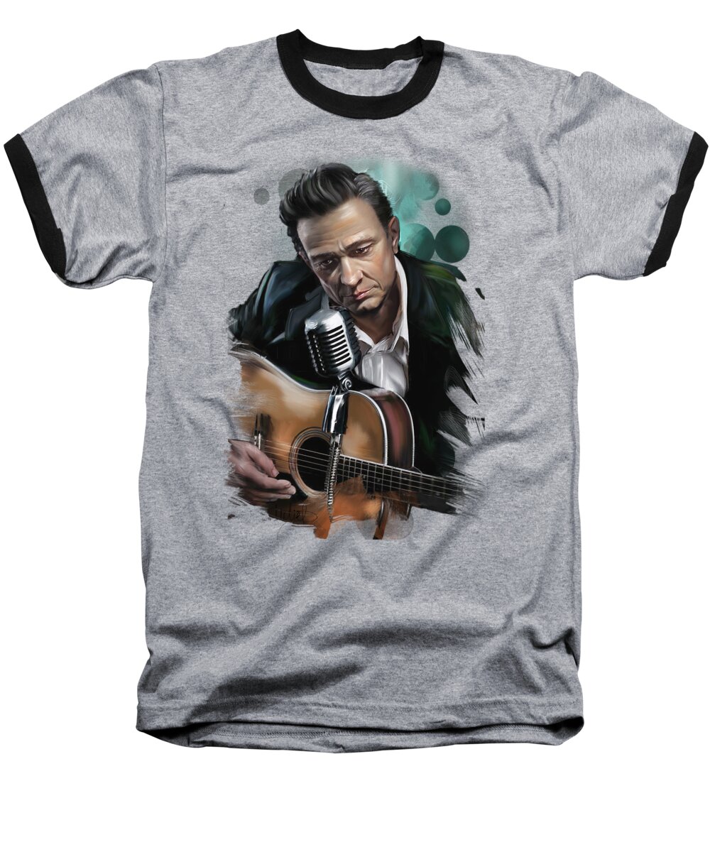 Johnny Cash Baseball T-Shirt featuring the painting Johnny Cash by Melanie D