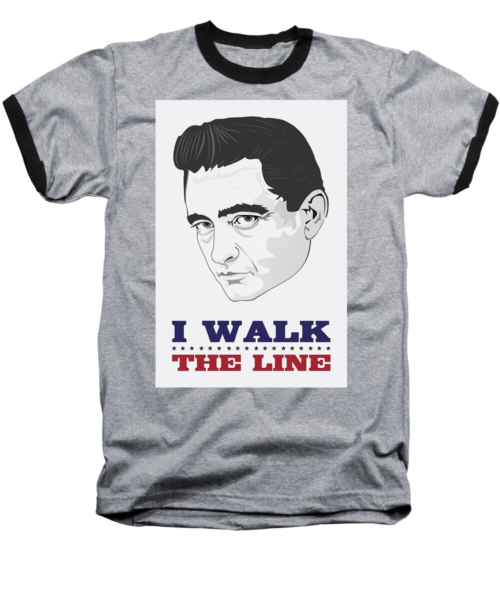 Johnny Cash Baseball T-Shirt featuring the painting Johnny Cash Poster Print Quote - I Walk The Line - The Man In Black by Beautify My Walls