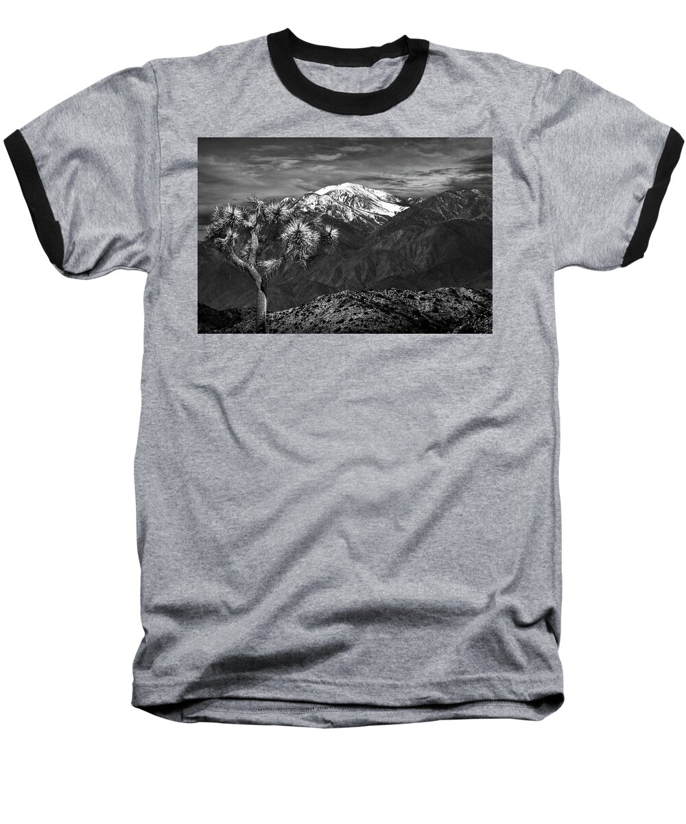 California Baseball T-Shirt featuring the photograph Joshua Tree at Keys View in Black and White by Randall Nyhof