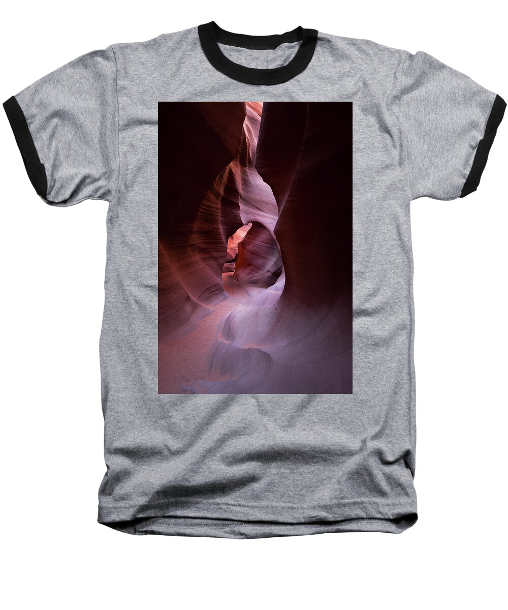 Antelope Canyon Baseball T-Shirt featuring the photograph Journey Thru the Shadows by Jon Glaser