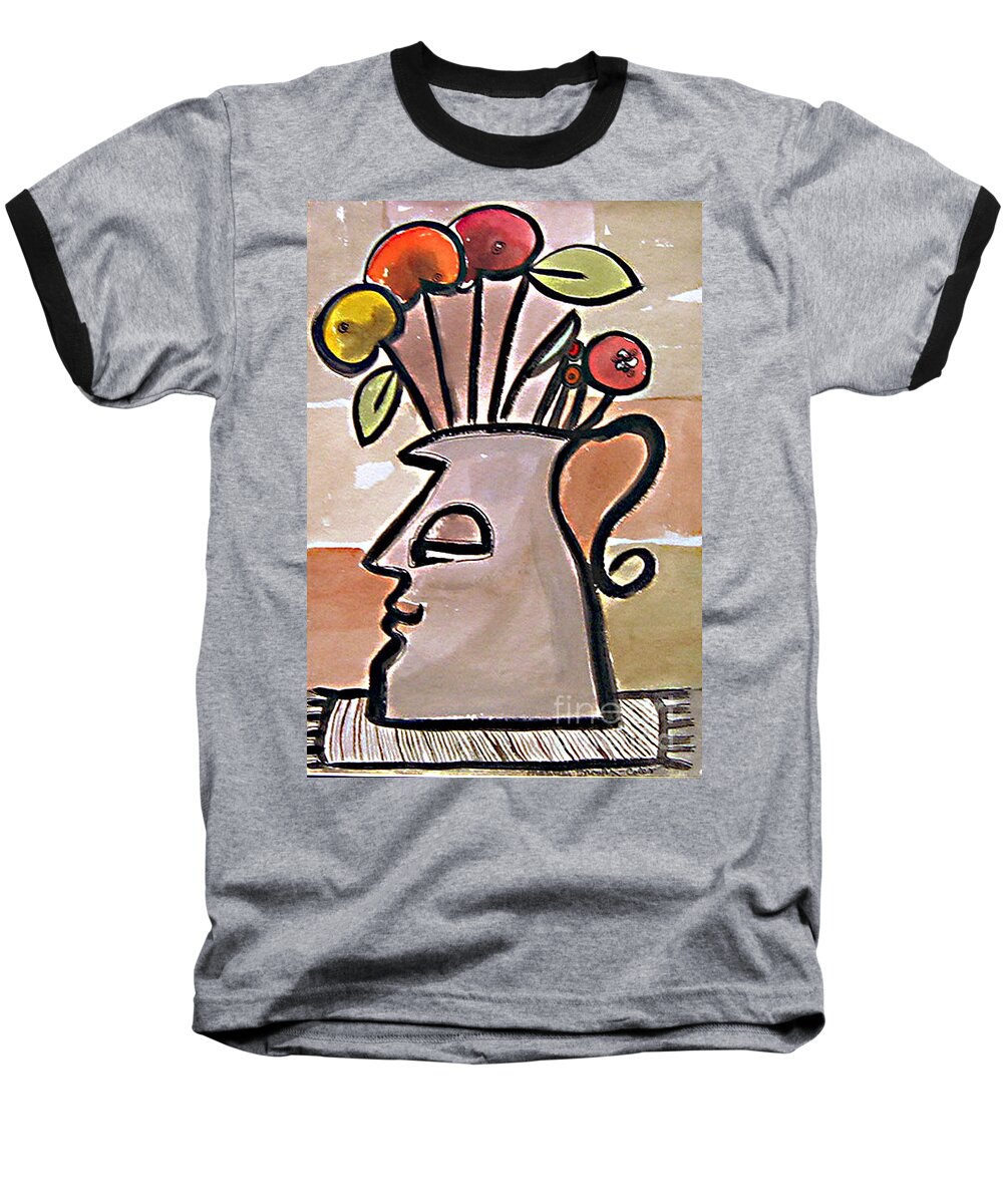 Flower Baseball T-Shirt featuring the painting Jug face by Marilyn Brooks