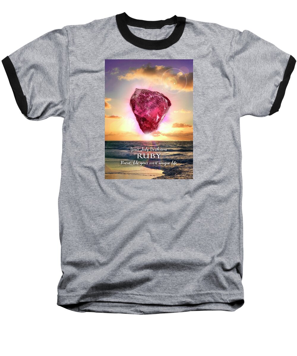 July Baseball T-Shirt featuring the digital art July Birthstone Ruby by Evie Cook