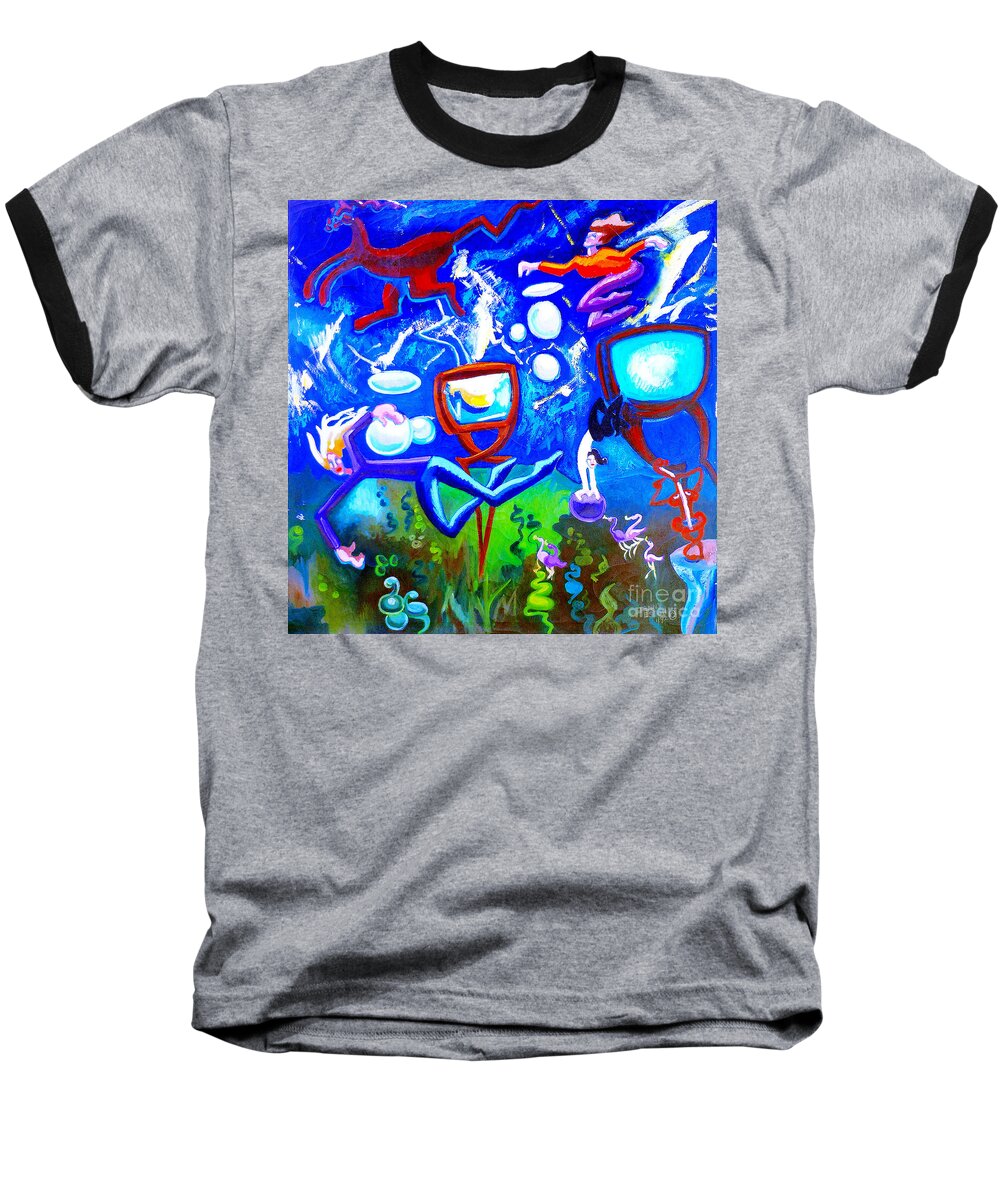People Baseball T-Shirt featuring the painting Jumping Through TV Land by Genevieve Esson