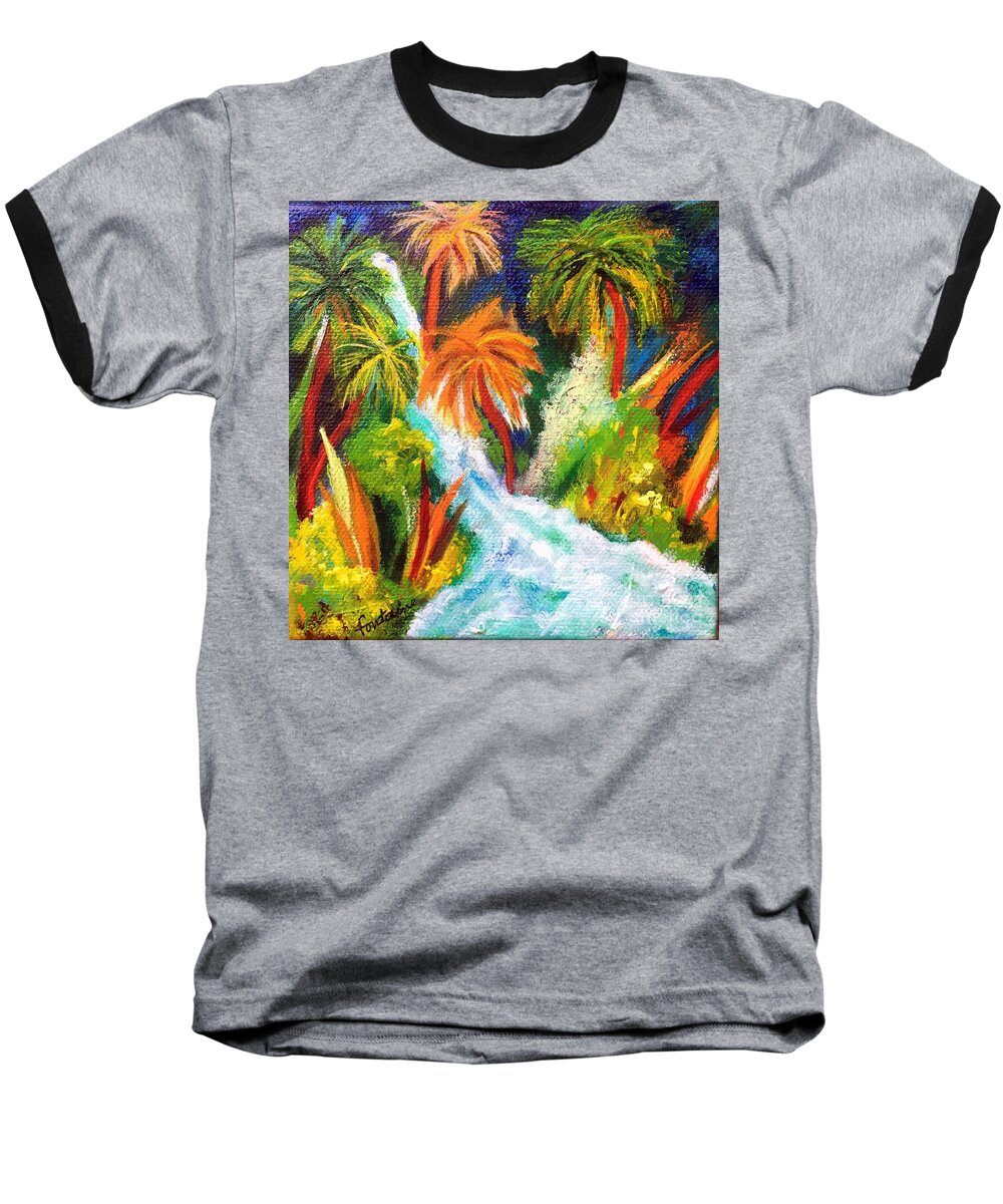 Jungle Baseball T-Shirt featuring the painting Jungle Falls by Elizabeth Fontaine-Barr