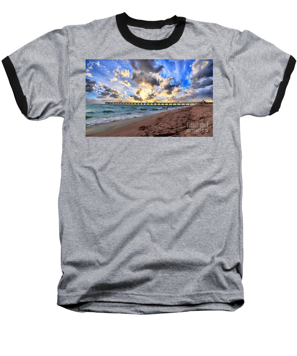 Beach Baseball T-Shirt featuring the photograph Juno Beach Pier Florida Sunrise Seascape D7 by Ricardos Creations