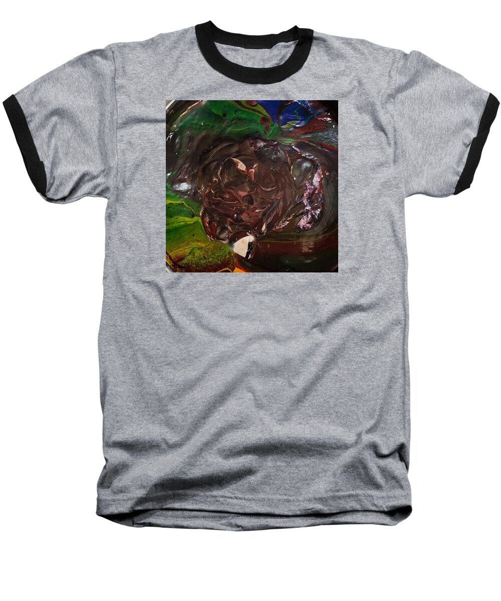 Abstract Baseball T-Shirt featuring the painting Just A Freakin' Mess by Gyula Julian Lovas