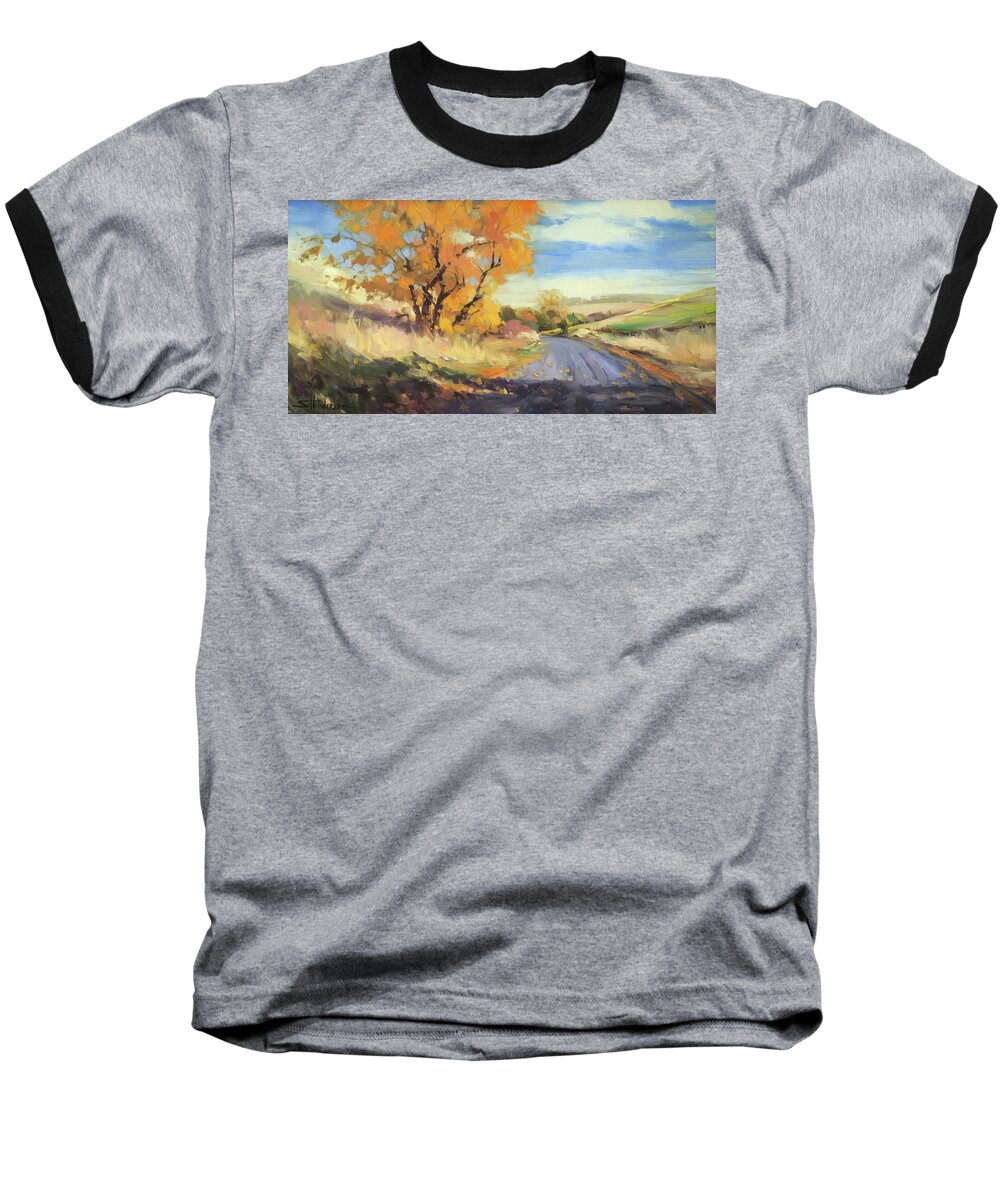 Country Baseball T-Shirt featuring the painting Just Around the Corner by Steve Henderson