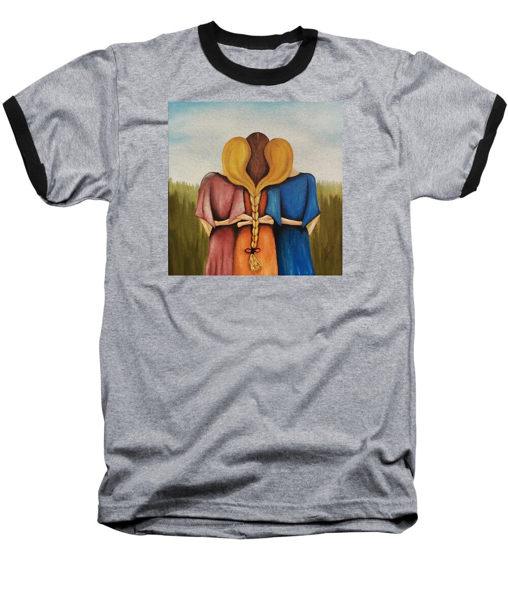 Braid. One Baseball T-Shirt featuring the painting Just One Braid by Edwin Alverio