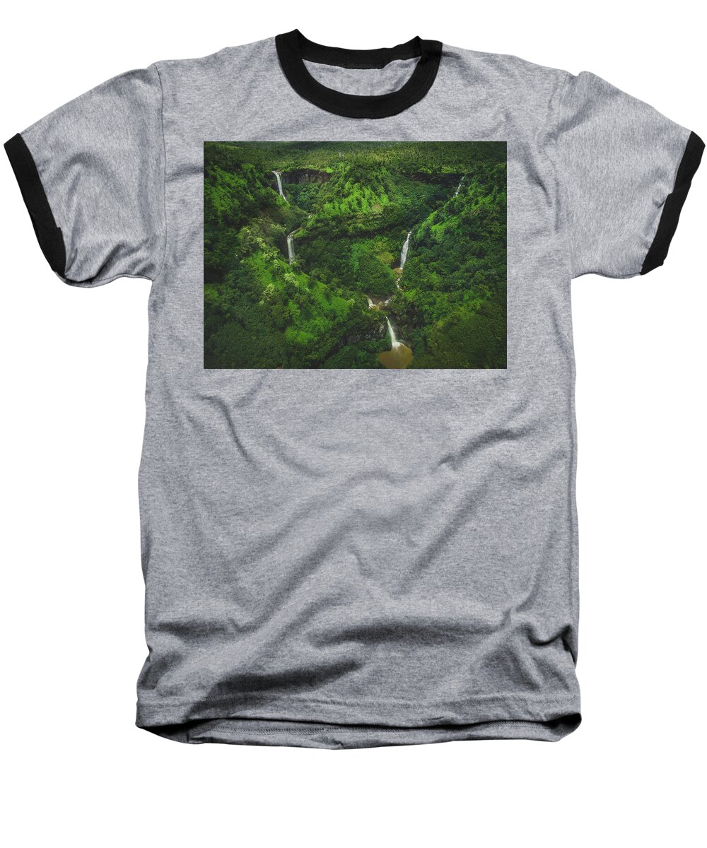 Aerial Baseball T-Shirt featuring the photograph Kahili Falls Aerial by Andy Konieczny
