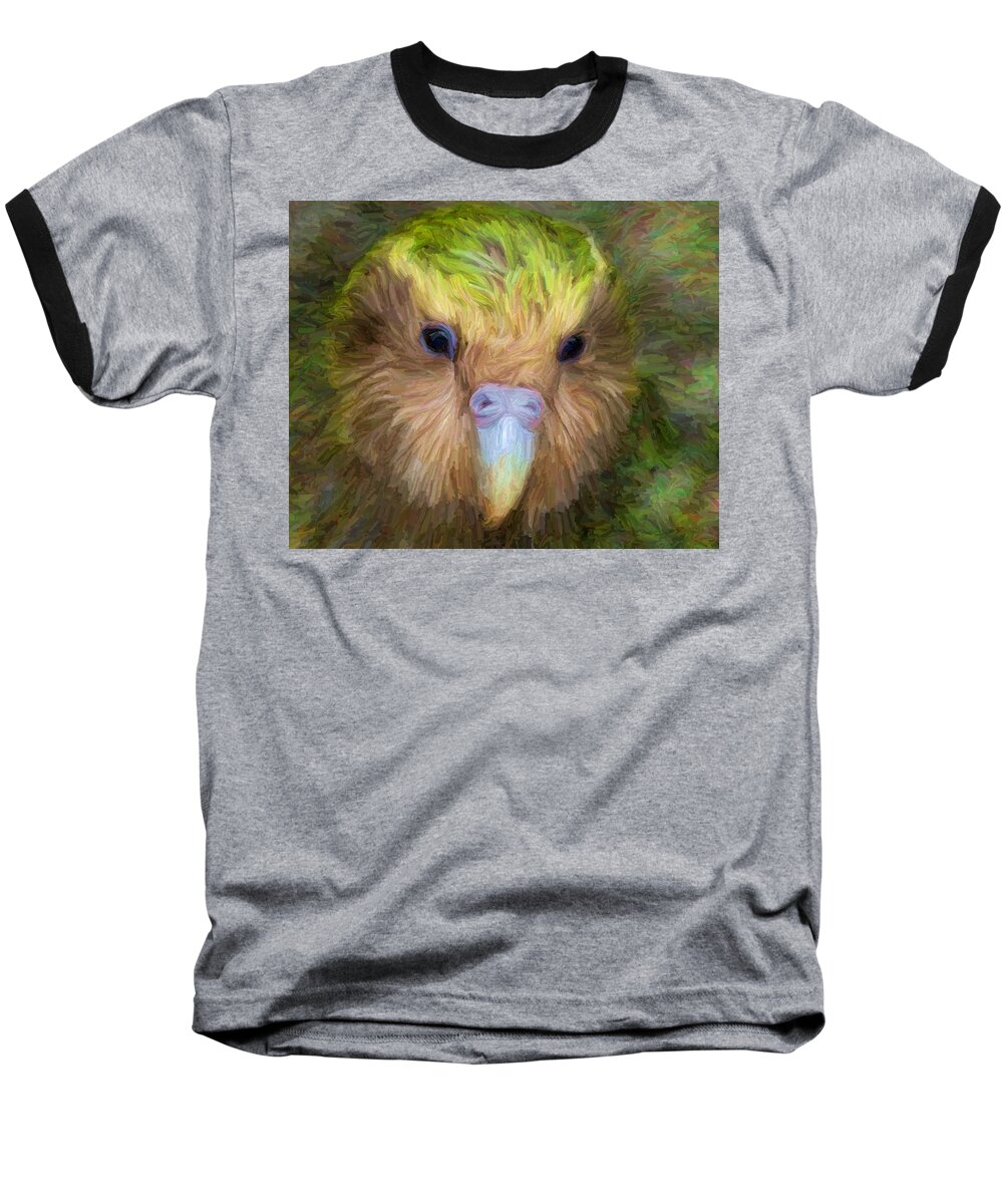 Kakapo Baseball T-Shirt featuring the digital art Kakapo by Caito Junqueira
