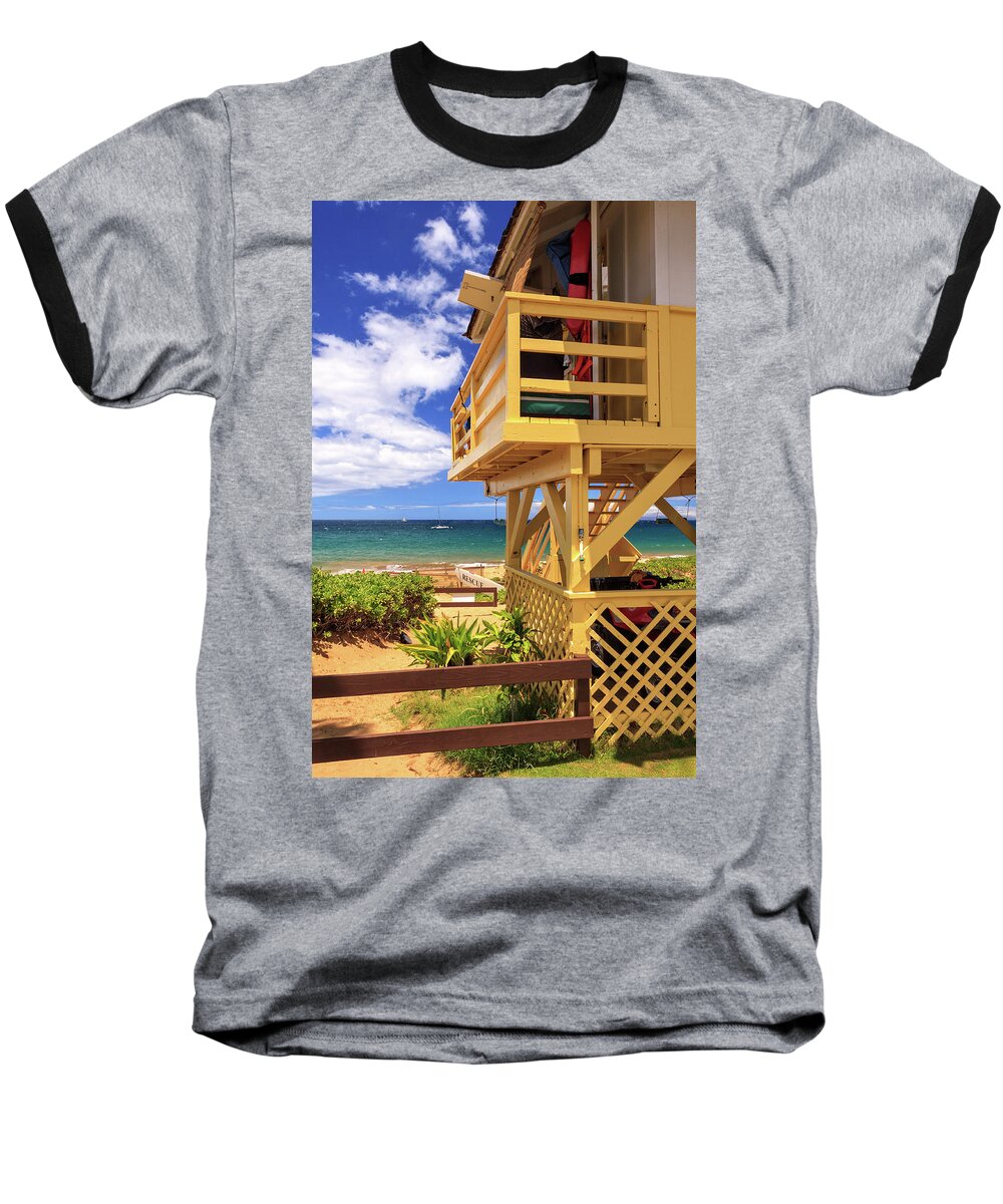 Kamaole Baseball T-Shirt featuring the photograph Kamaole Beach Lifeguard Tower by James Eddy