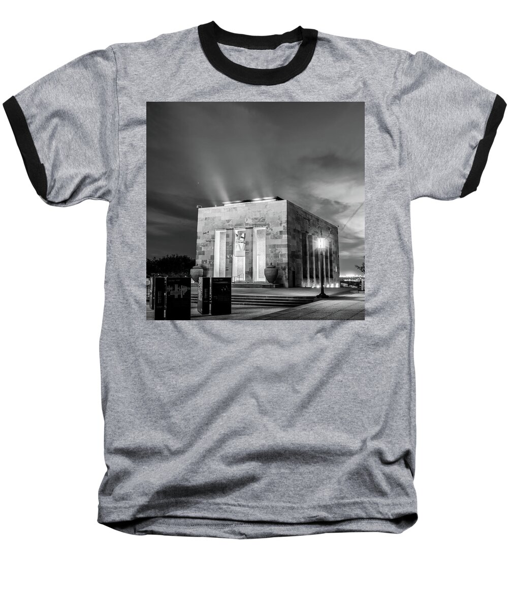 America Baseball T-Shirt featuring the photograph Kansas City Liberty Memorial at Twilight Black and White by Gregory Ballos