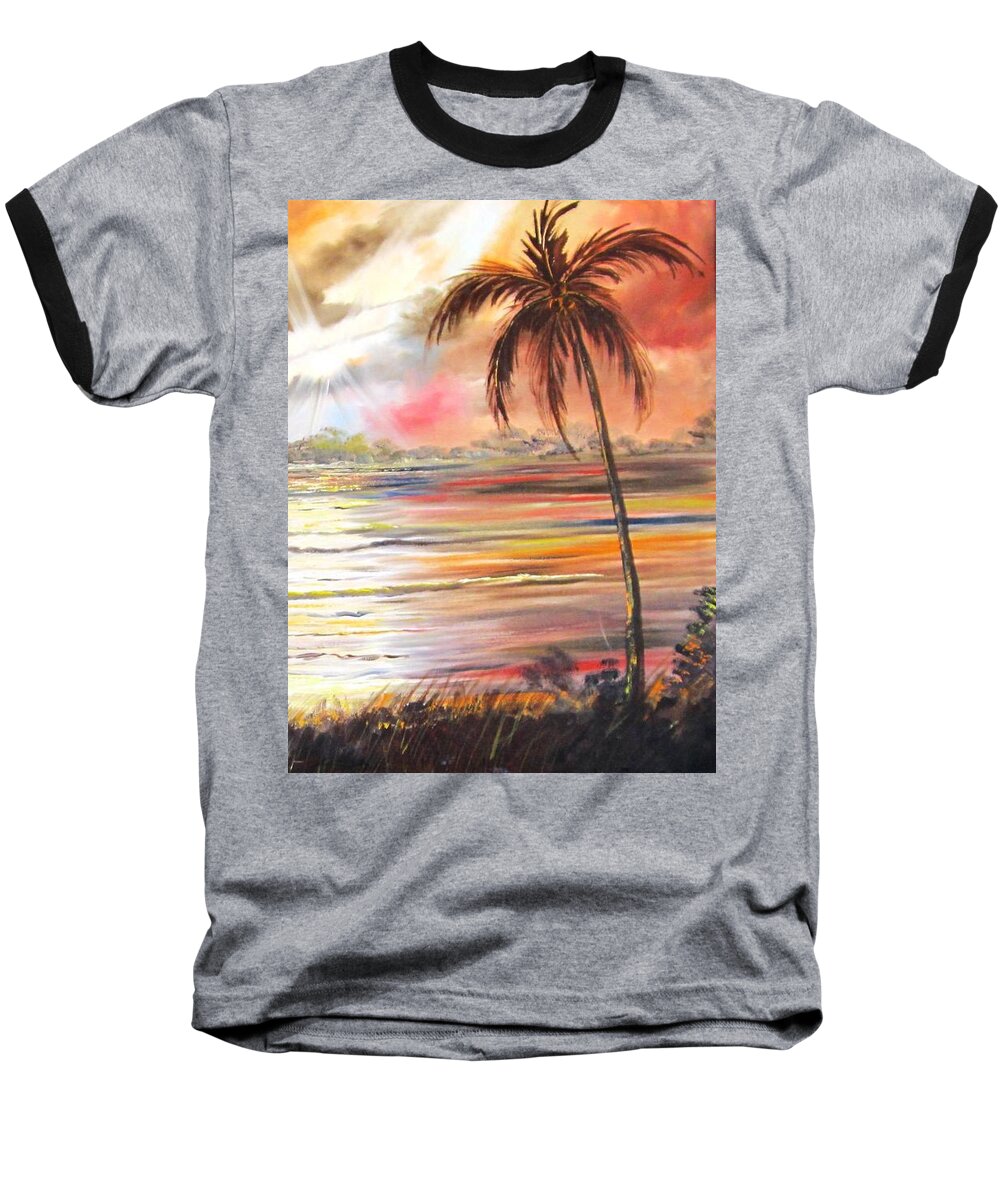 Sunrise Baseball T-Shirt featuring the painting Keys Sunrise, Sunset by Linda Cabrera
