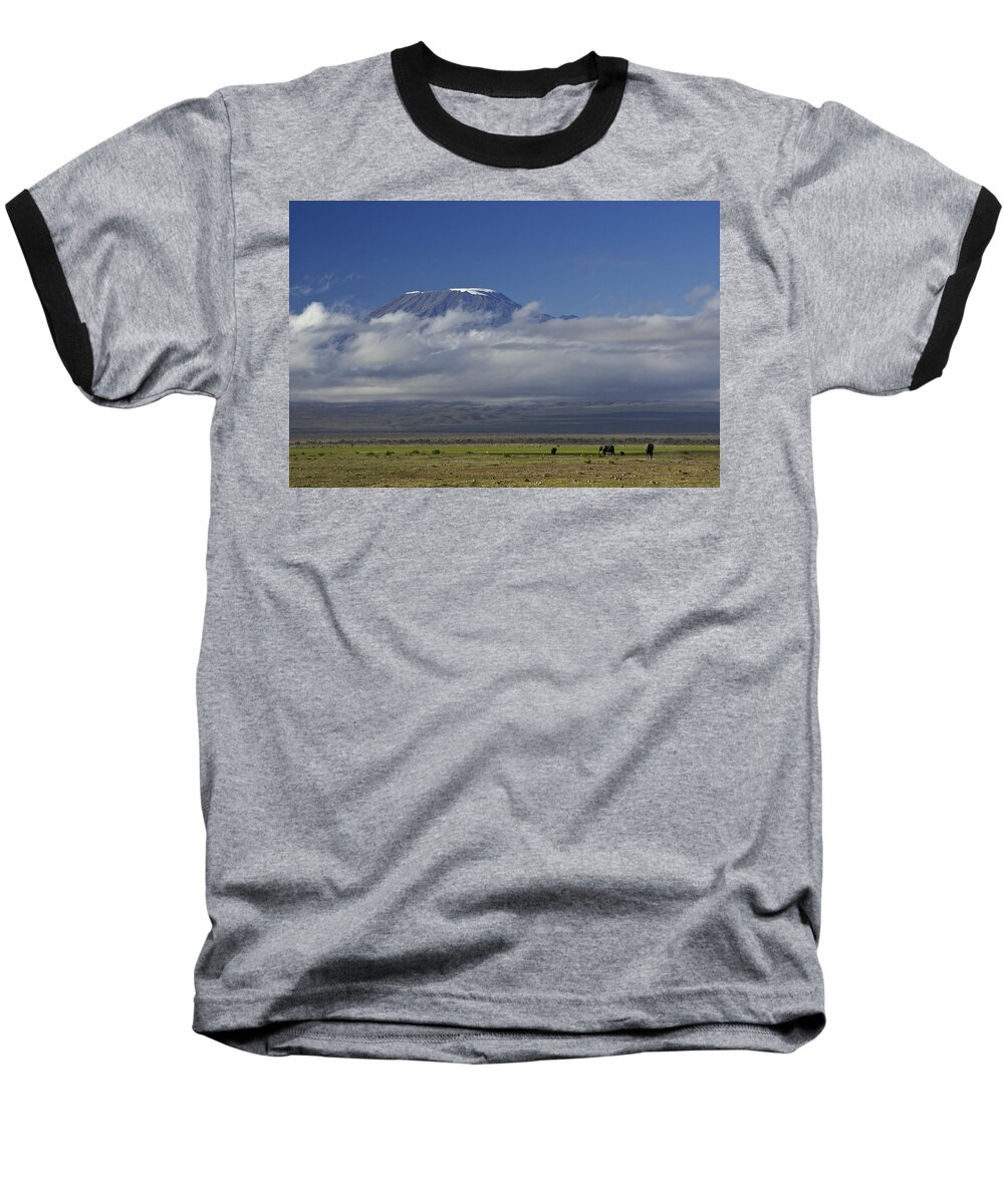 Africa Baseball T-Shirt featuring the photograph Kilimanjaro with Elephants by Michele Burgess