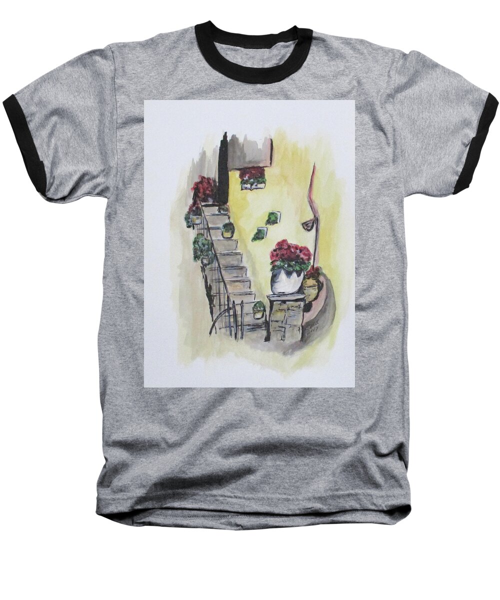 Water Colors Baseball T-Shirt featuring the painting Kimberly's Castellabate Flowers by Clyde J Kell