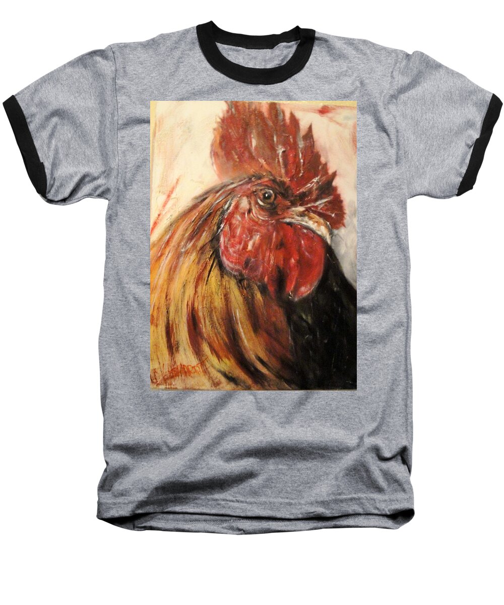  Portrait Of A Rooster Baseball T-Shirt featuring the painting King Rooster by Chuck Gebhardt