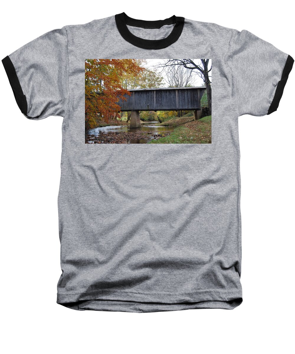 Landscape Baseball T-Shirt featuring the photograph Kissing Bridge at fall by Eric Liller