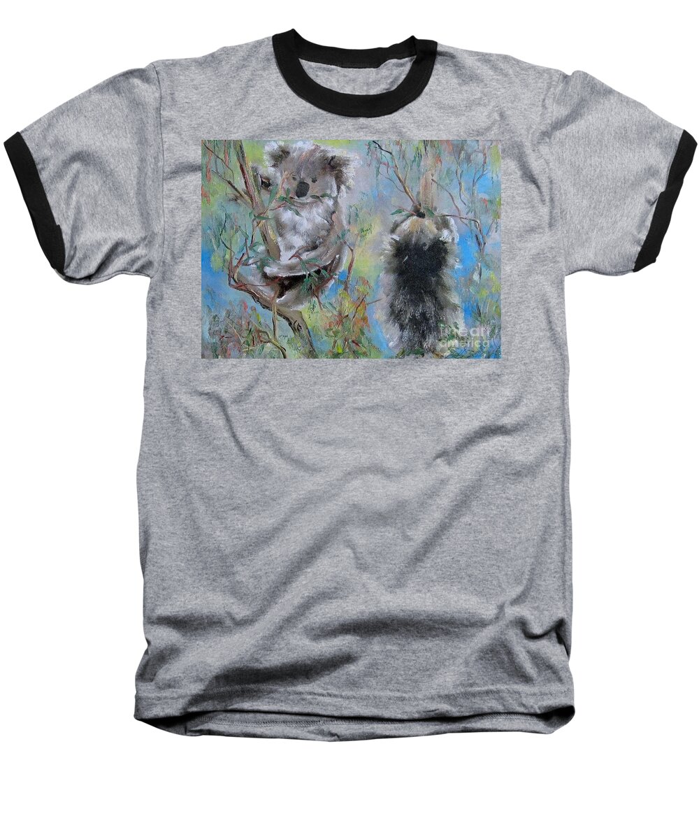 Koala Baseball T-Shirt featuring the painting Koalas by Ryn Shell