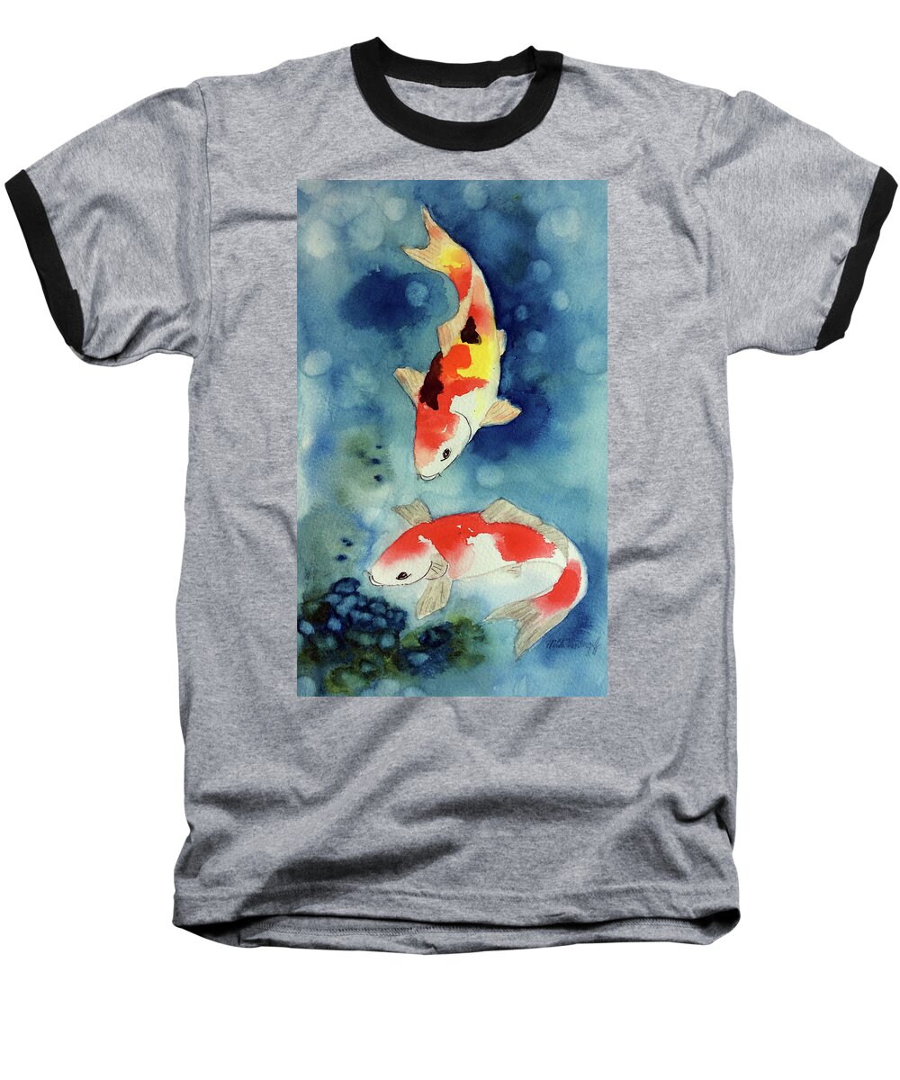 Koi Fish Baseball T-Shirt featuring the painting Koi Fish 3 by Hilda Vandergriff