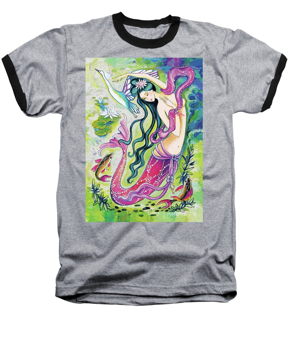 Sea Goddess Baseball T-Shirt featuring the painting Koi Fish Mermaid by Eva Campbell