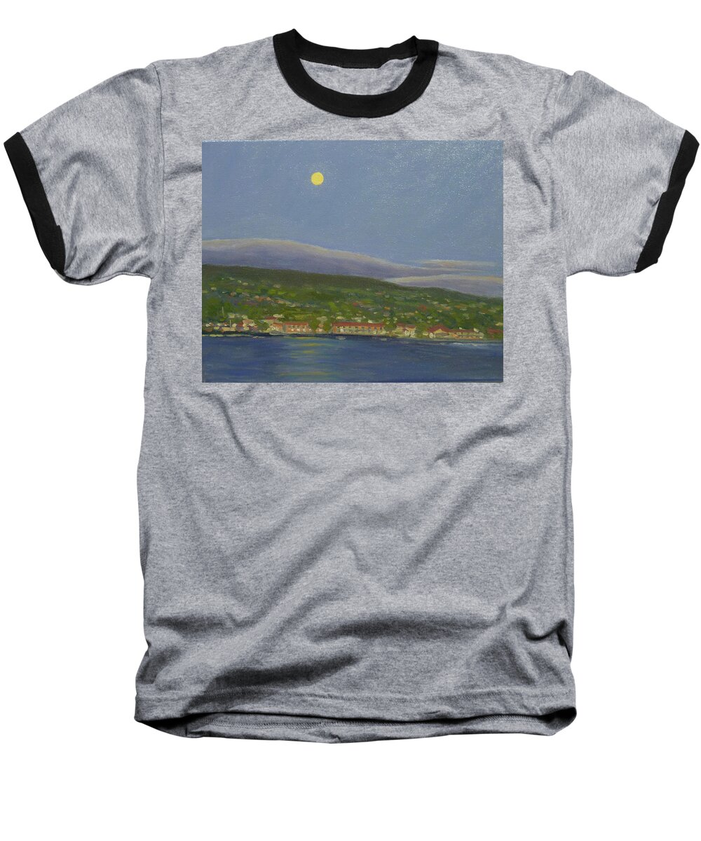Lanscape Baseball T-Shirt featuring the painting Kona Town Moon by Stan Chraminski