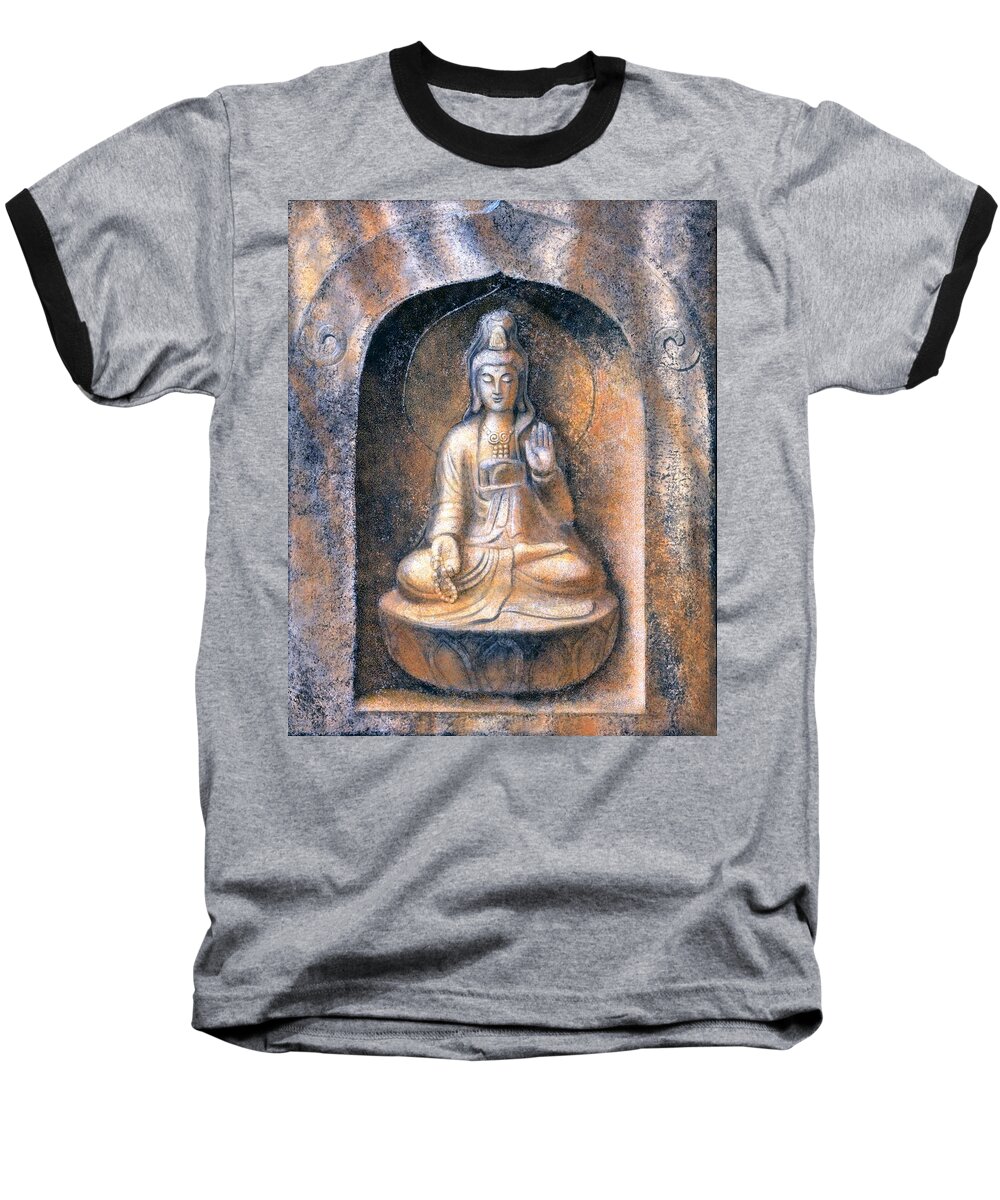Kwan Yin Baseball T-Shirt featuring the painting Kuan Yin Meditating by Sue Halstenberg