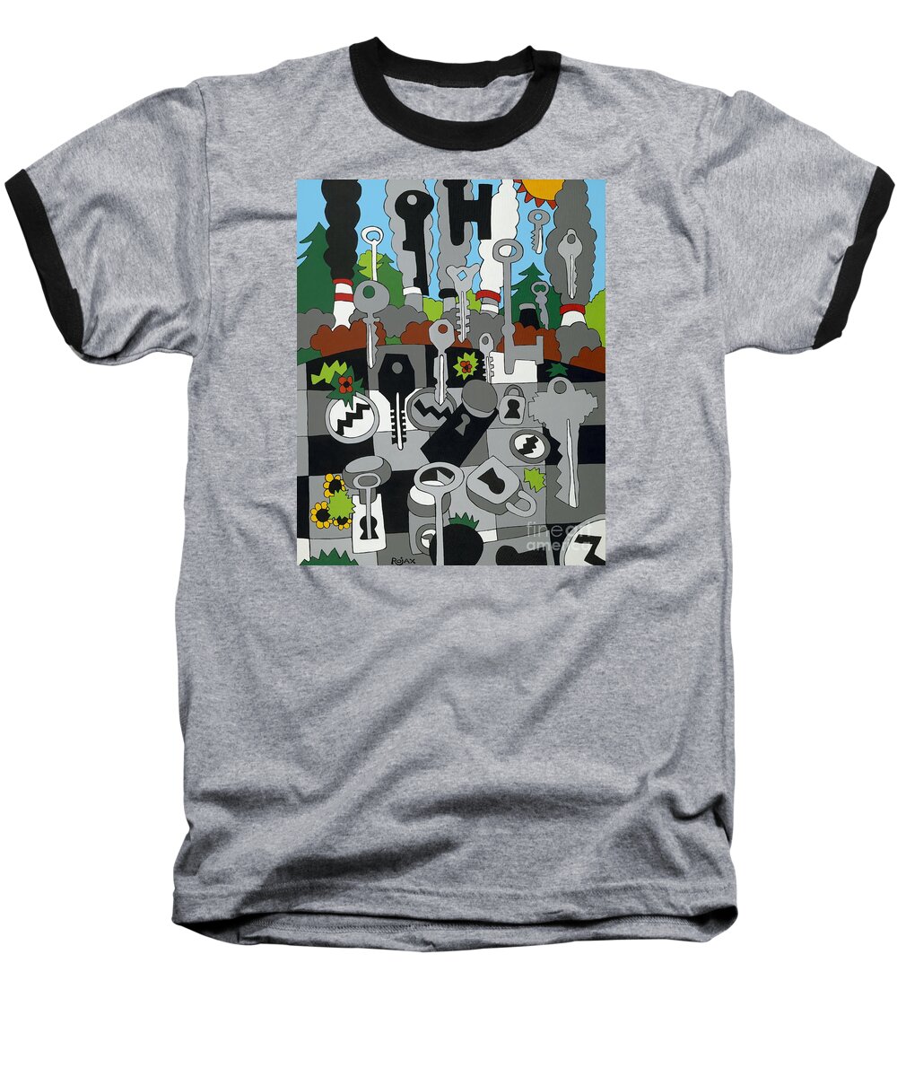 Keys Baseball T-Shirt featuring the painting LA Basin by Rojax Art