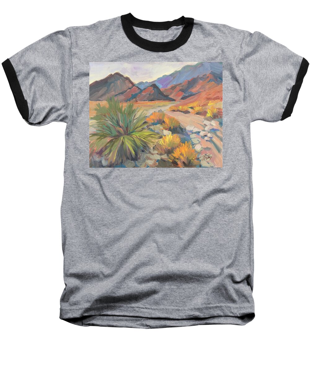 La Quinta Baseball T-Shirt featuring the painting La Quinta Cove Hiking Trail by Diane McClary