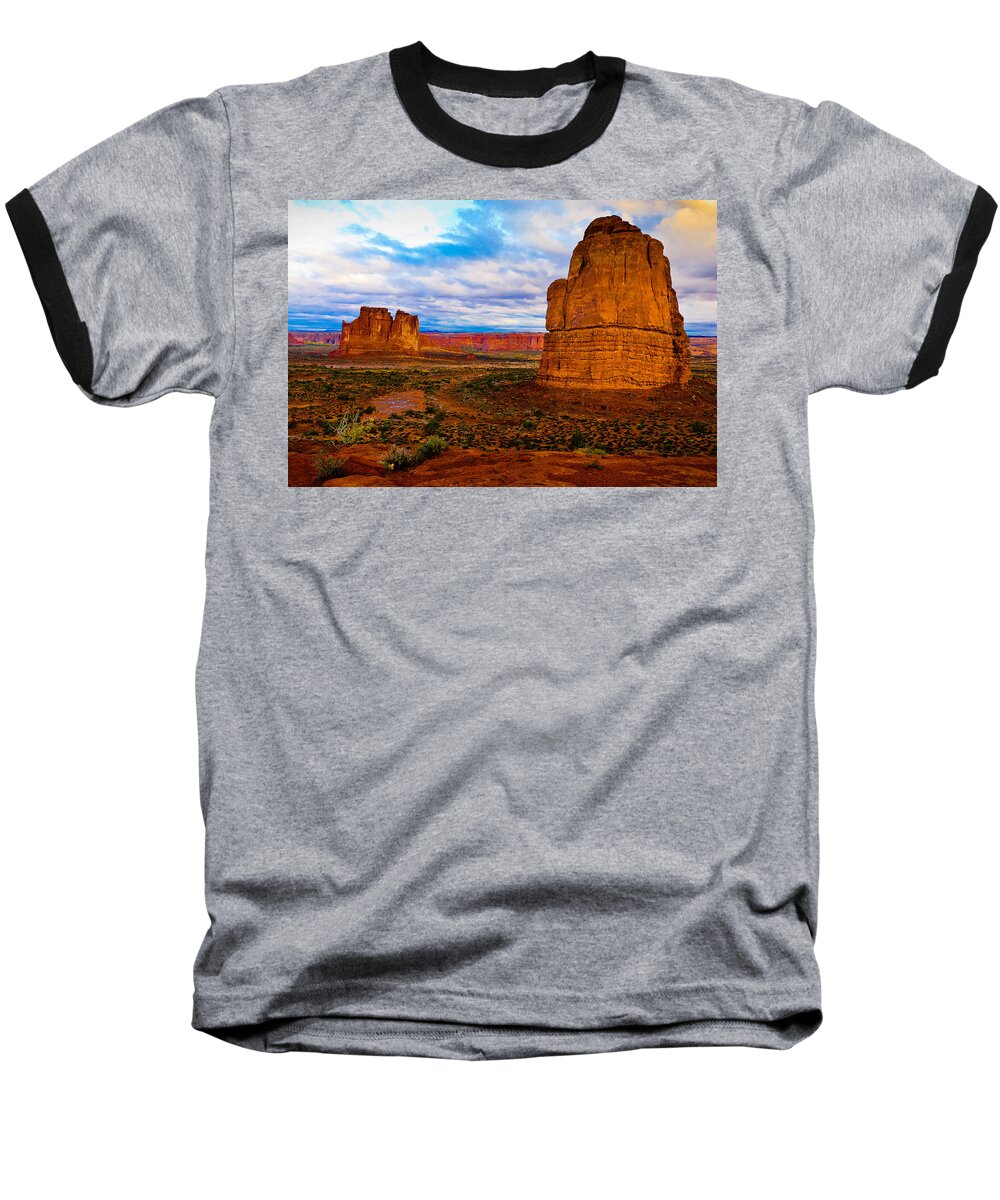 La Sal Mountains Baseball T-Shirt featuring the photograph La Sal Daylight by Harry Spitz
