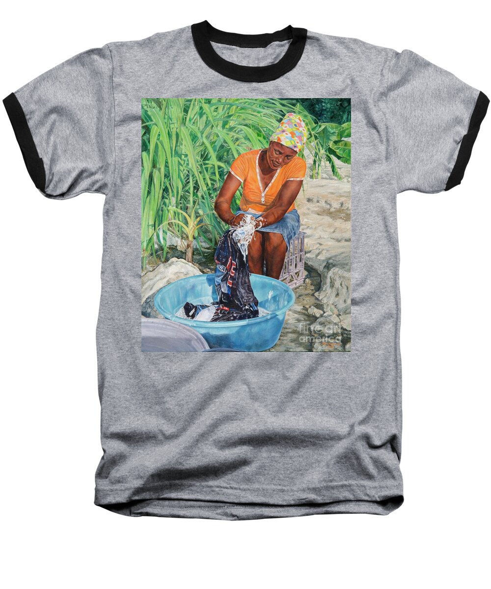 Roshanne Baseball T-Shirt featuring the painting Labour of Love by Roshanne Minnis-Eyma