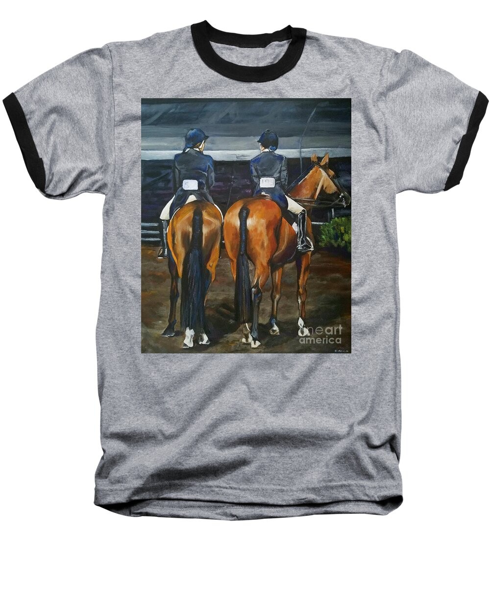 Horses Baseball T-Shirt featuring the painting Ladies at Sussex Hunt Night by Kathy Laughlin