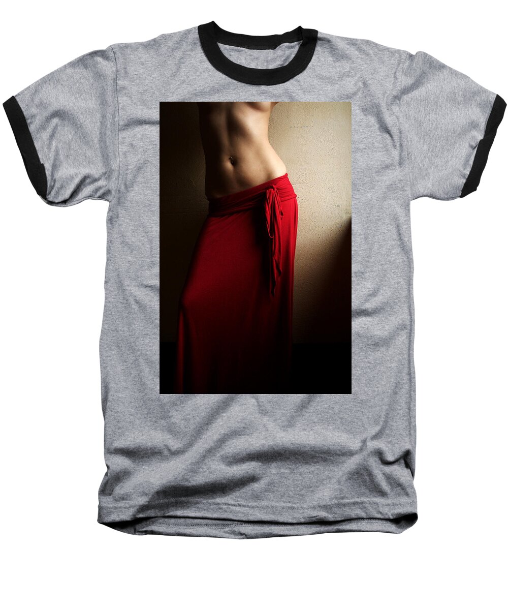 Red Baseball T-Shirt featuring the photograph Lady in Red by Michael McGowan