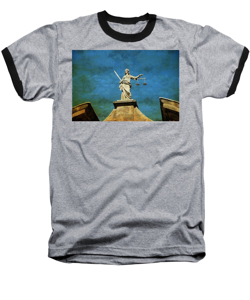 Ireland Baseball T-Shirt featuring the photograph Lady Justice. Streets of Dublin. Painting Collection by Jenny Rainbow