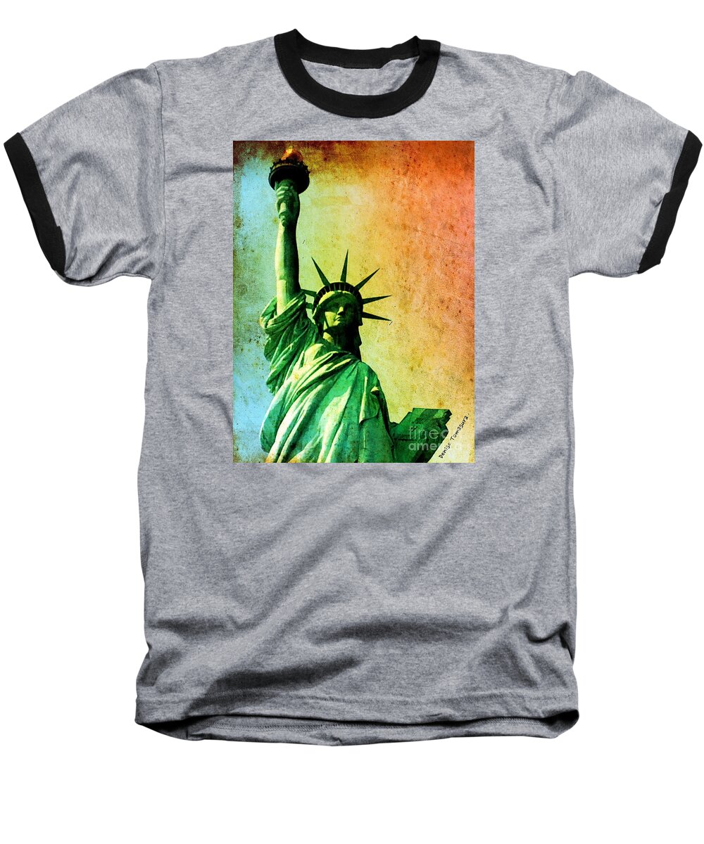 Statue Of Liberty Baseball T-Shirt featuring the painting Lady Liberty by Denise Tomasura