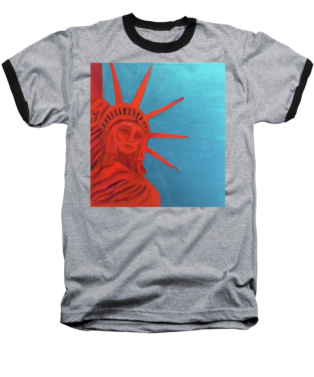 America Baseball T-Shirt featuring the painting Lady Liberty by Margaret Harmon