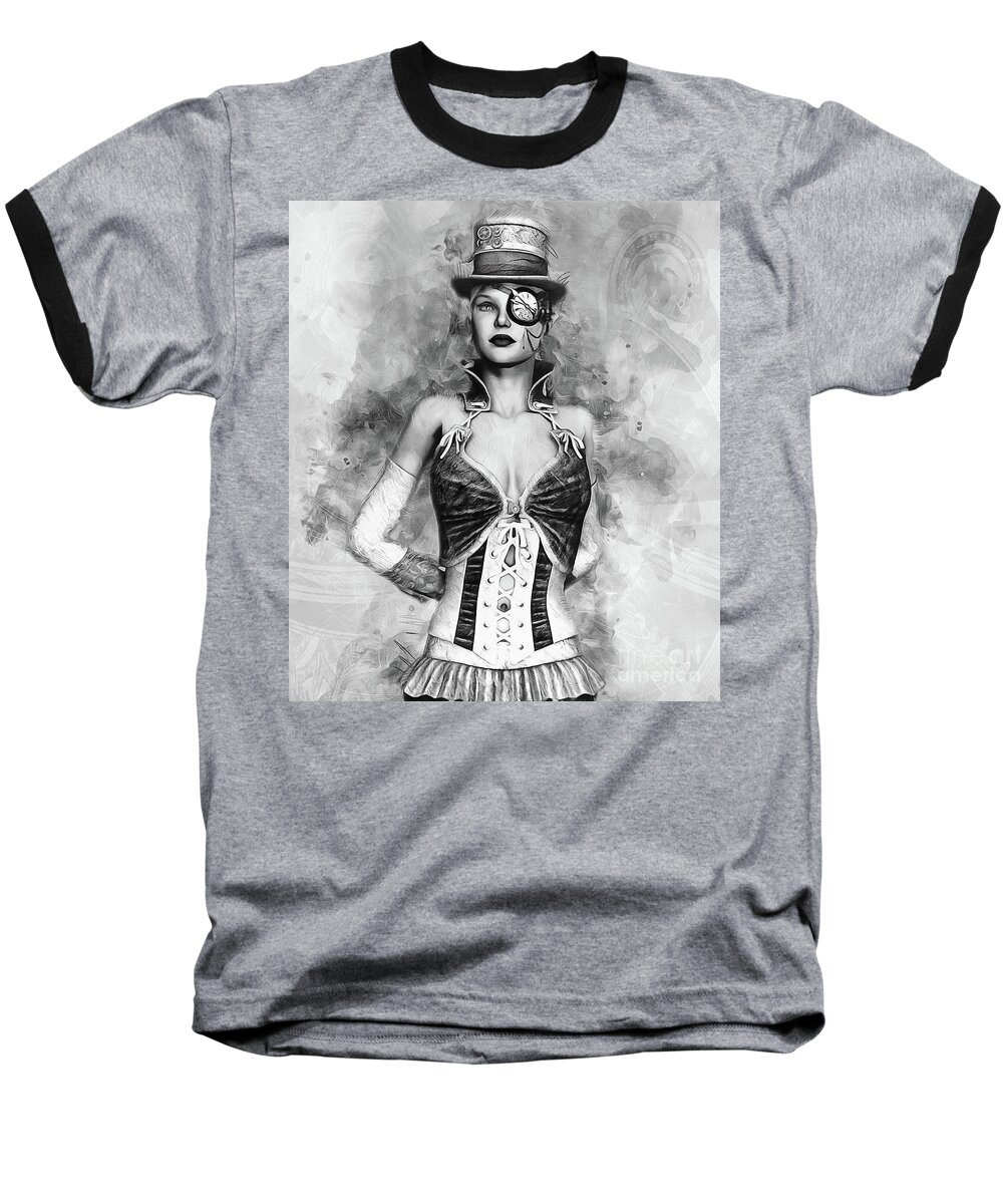 Steam Punk Baseball T-Shirt featuring the digital art Lady Steampunk by Ian Mitchell