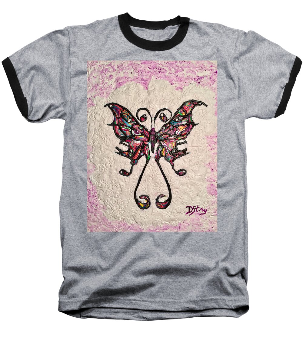 Butterfly Baseball T-Shirt featuring the mixed media Lady T by Deborah Stanley