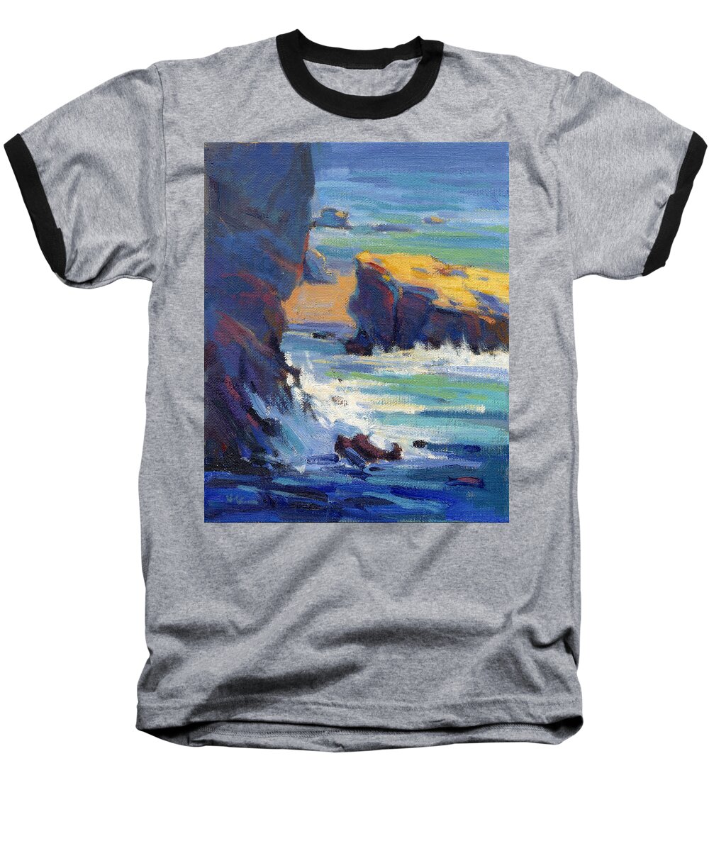 Laguna Baseball T-Shirt featuring the painting Laguna Rocks by Konnie Kim