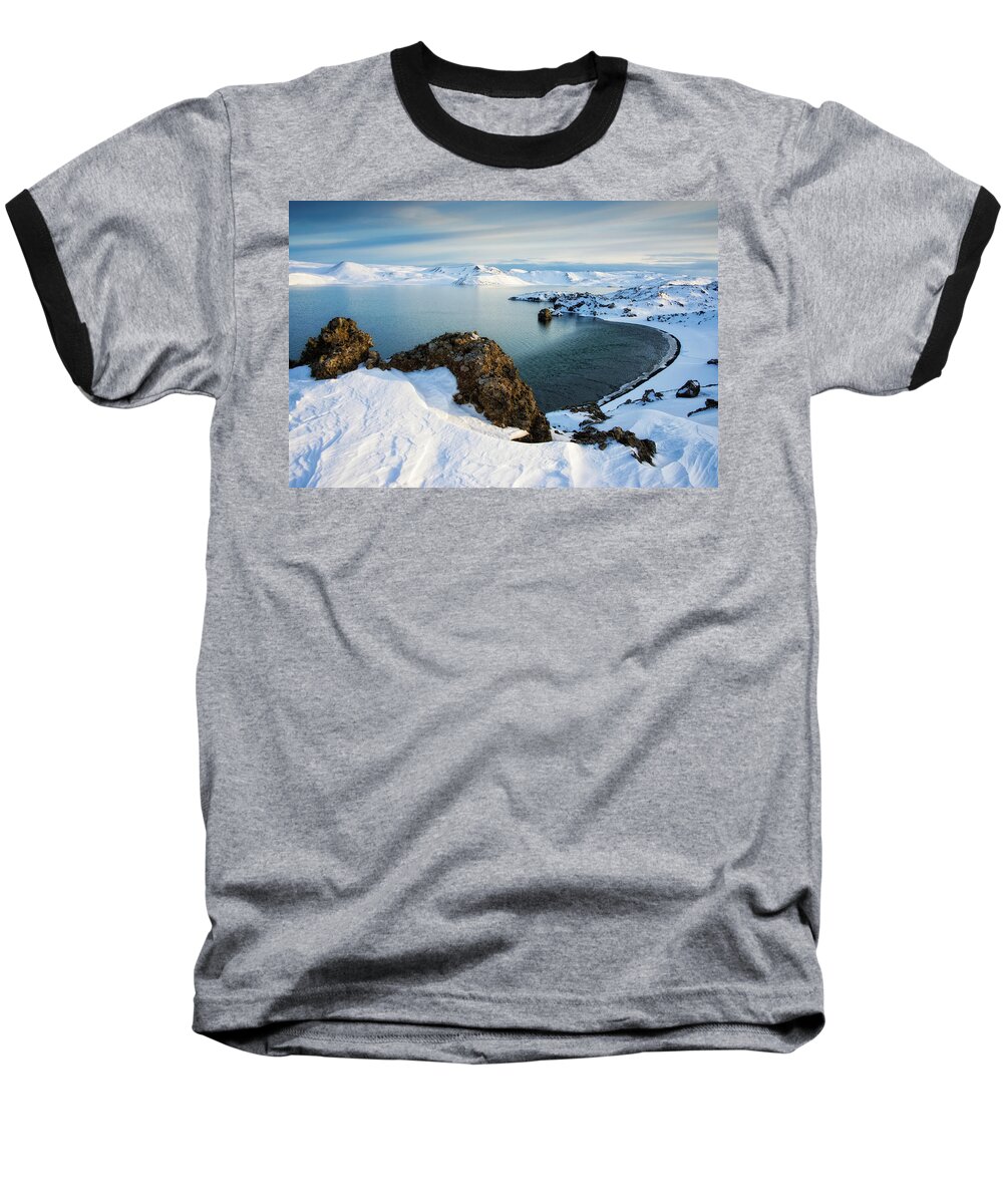 Lake Baseball T-Shirt featuring the photograph Lake Kleifarvatn Iceland in winter by Matthias Hauser